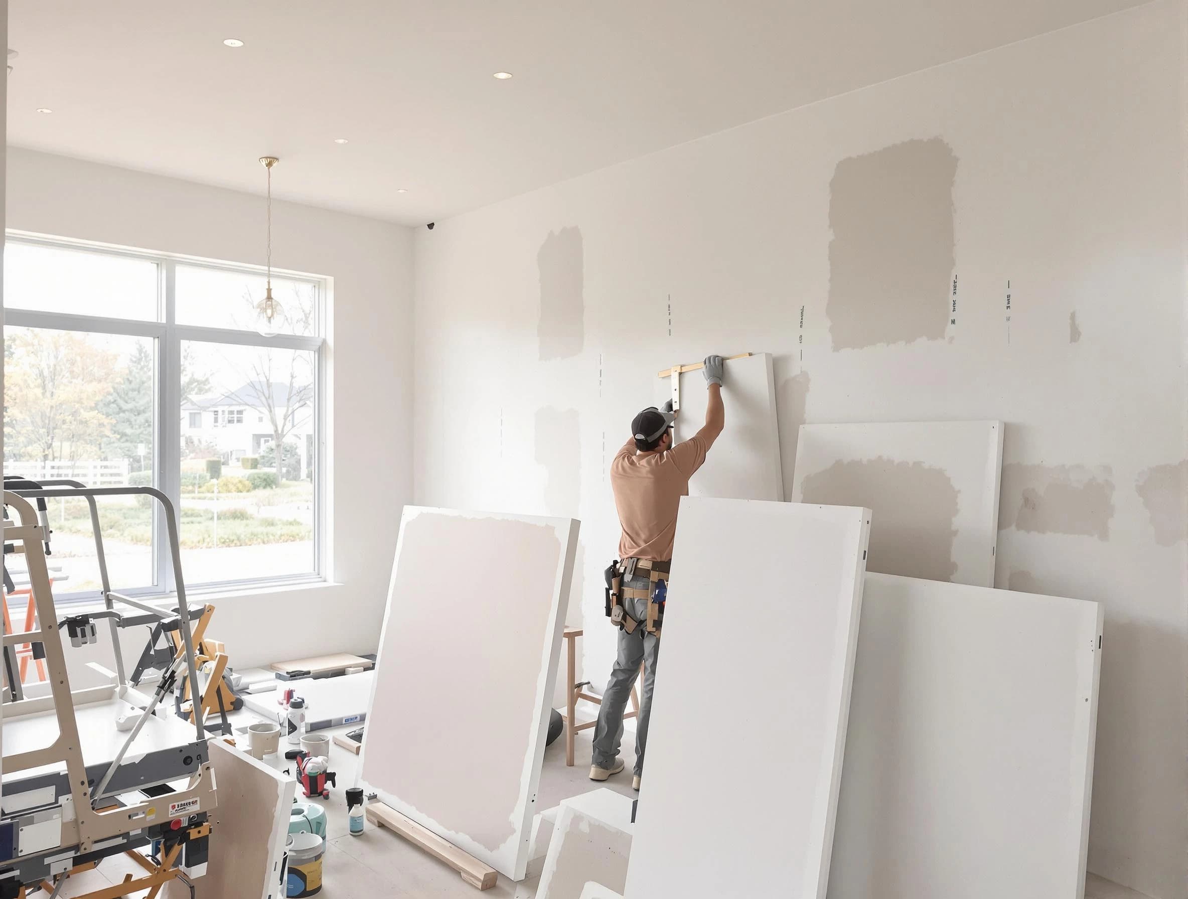 Elyria House Painters precisely hanging drywall sheets in Elyria, OH