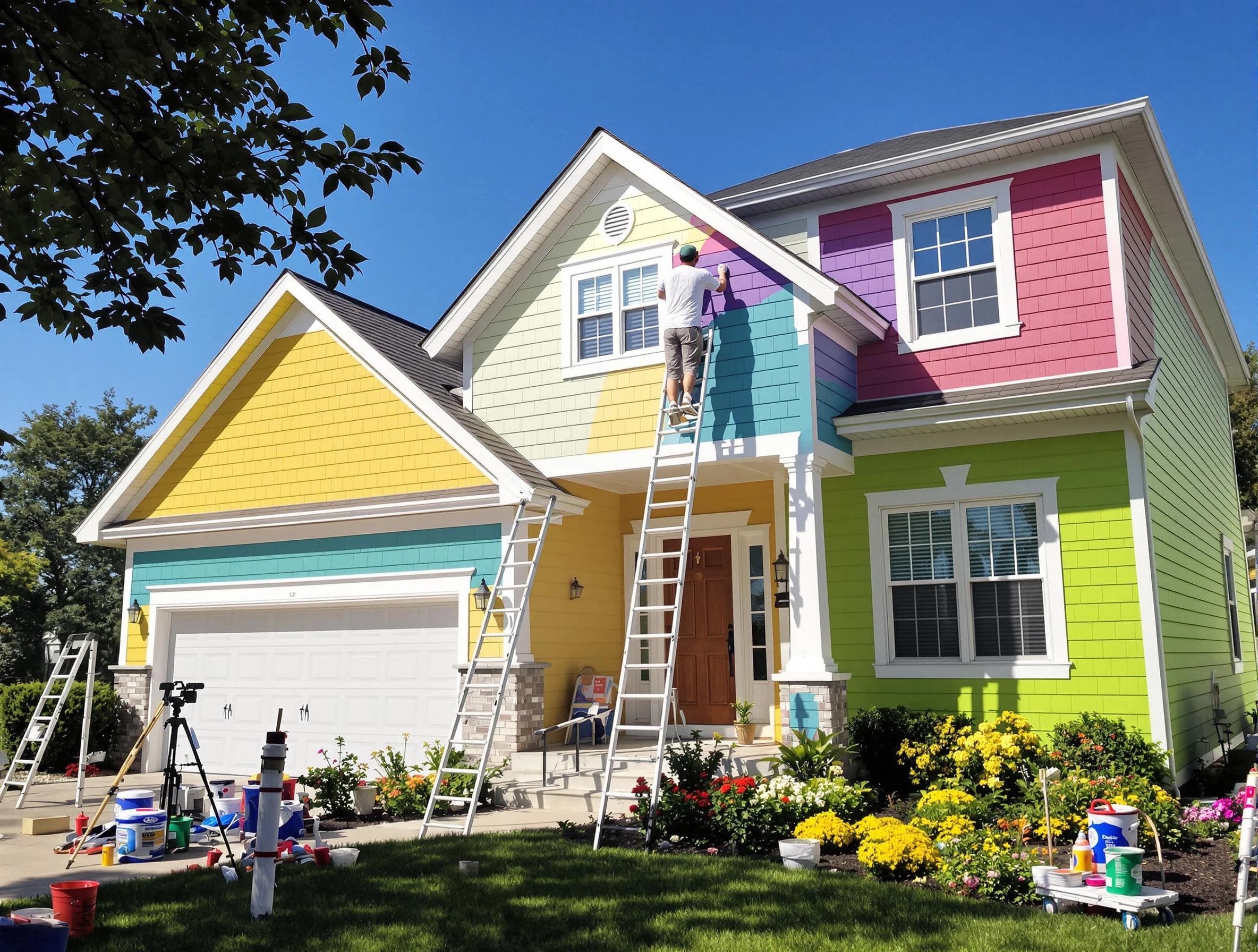 Elyria House Painters professionals painting a home exterior in Elyria, OH