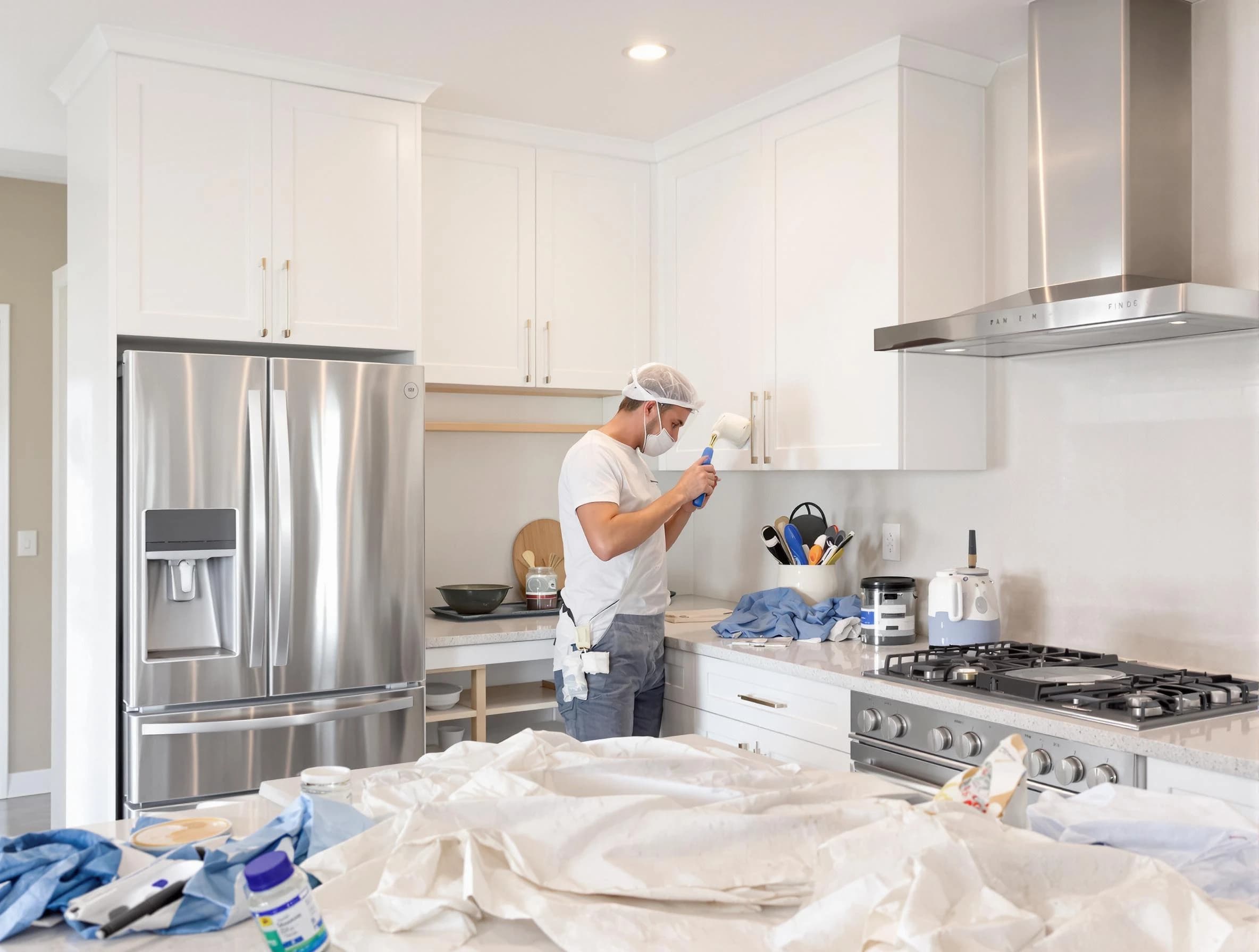 Elyria House Painters painter applying a fresh coat in a kitchen located in Elyria, OH