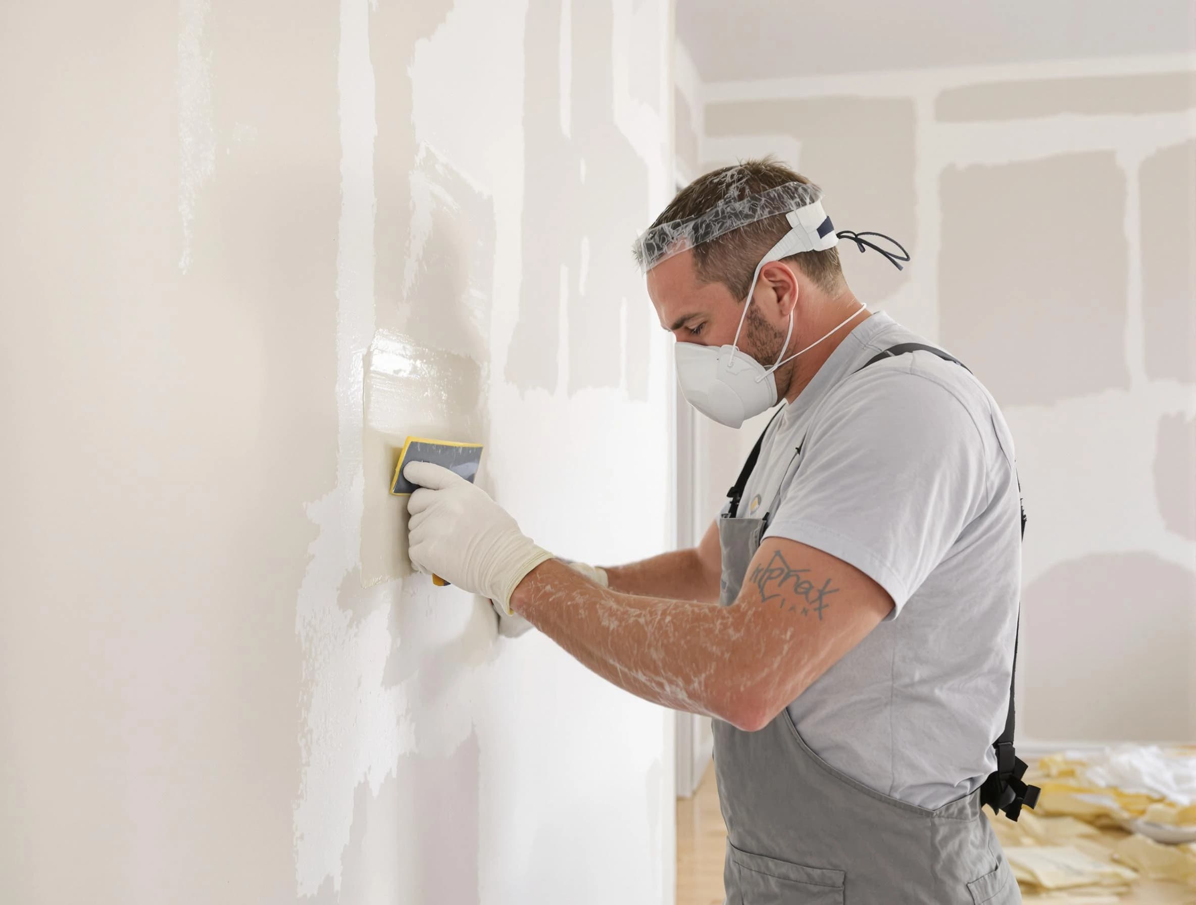 Elyria House Painters technician applying mud to drywall seams in Elyria, OH