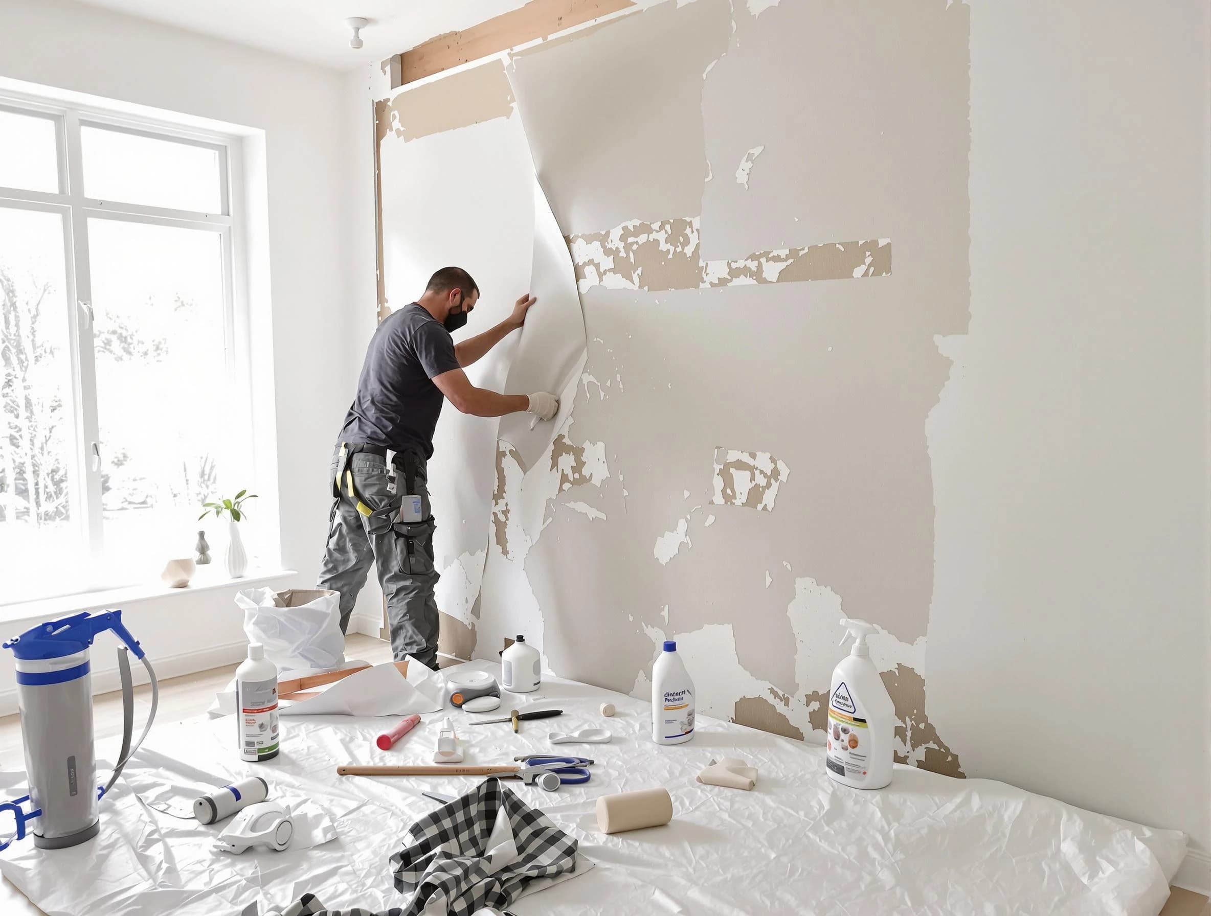 Elyria House Painters technician removing wallpaper in Elyria, OH